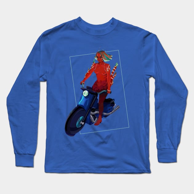 Biker Lionfish Mermaid Long Sleeve T-Shirt by banditotees